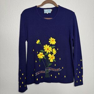 1970s VTG LeRoy Knitwear One of a Kind Novelty Acrylic Floral Crew sweater Sz L